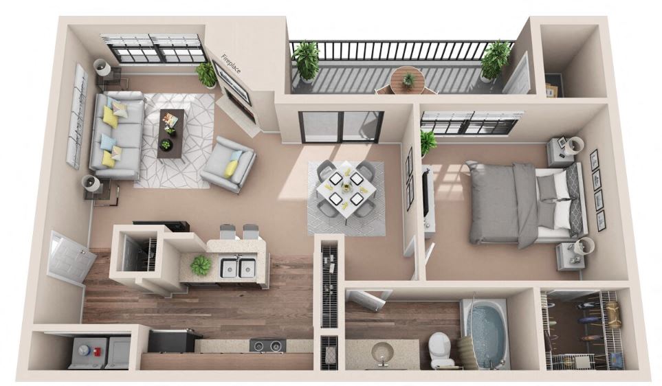 Floor plan for 1 bed, 1 bath, 704 sqft